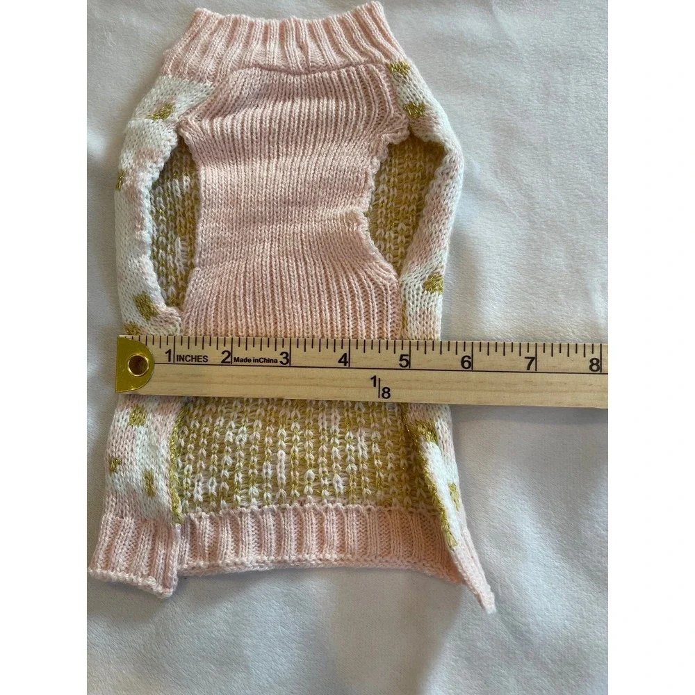Play On Pink Leopard Gold Metallic Knit Pet Dog Sweater XS Sleeveless Turtleneck